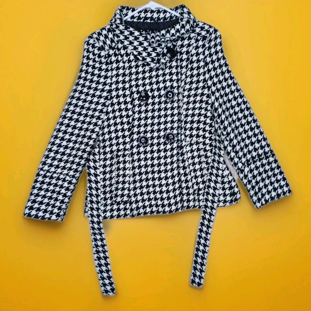 Women's Medium Forever 21 Black & White Houndstooth Peacoat Size M Y2K Warm Cute - Picture 2 of 6